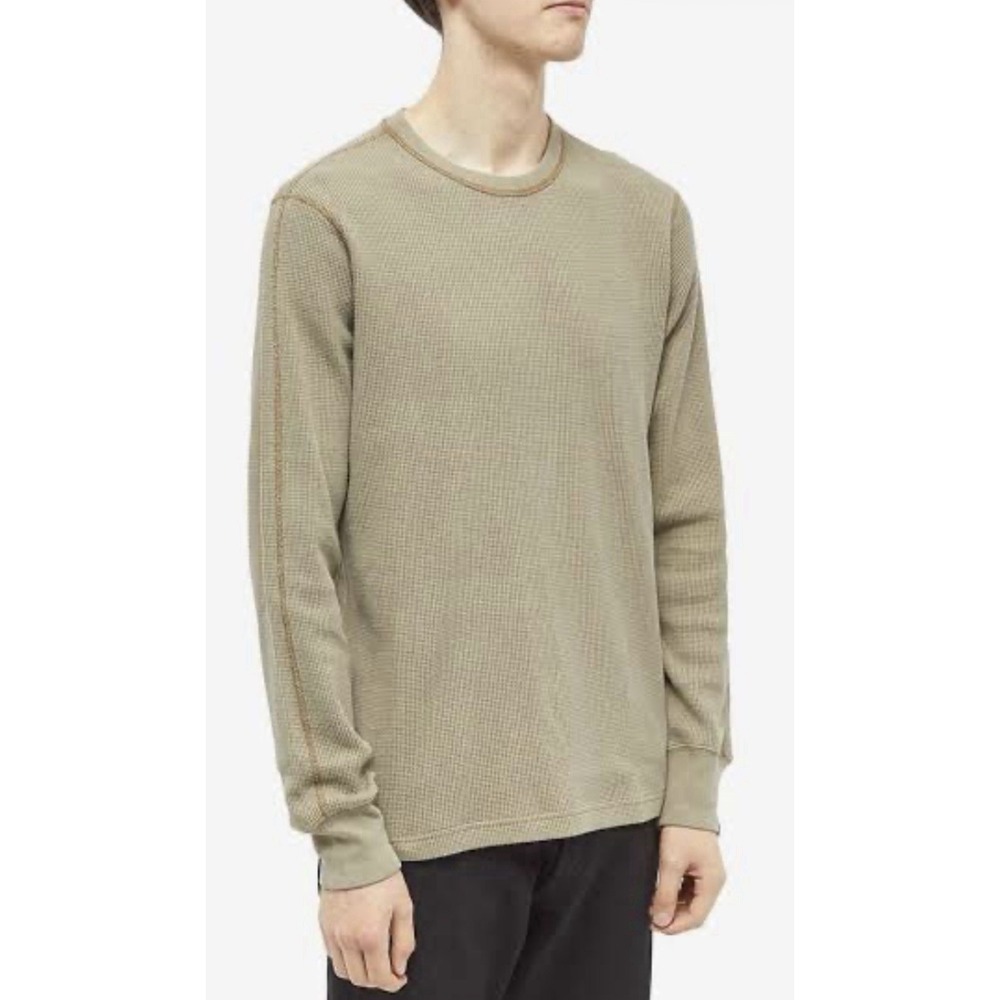 Rag & Bone Mens Med Green Cotton Waffle Knit Thermal Pullover Shirt Minimalist